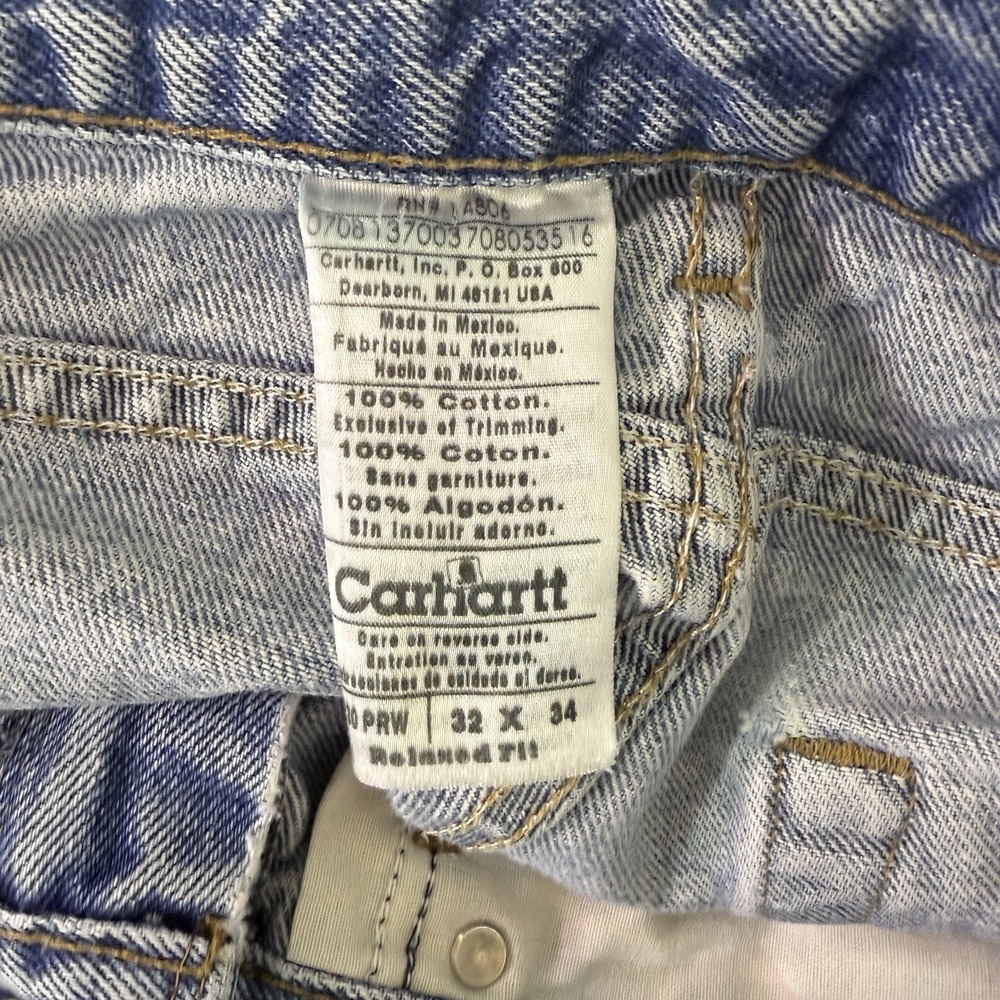 Carhartt Jeans Mens 32x34 Relaxed Fit Denim Workwear Distressed Blue - Picture 7 of 7
